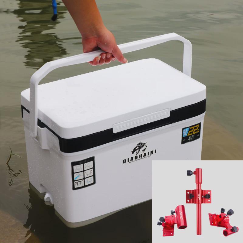 22L - SMALL FISHING BOX - BLACK & WHITE (PLASTER) + THREE SETS OF RED